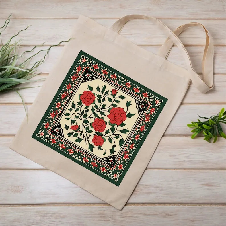 Palestinian-Inspired Floral Tote Bag