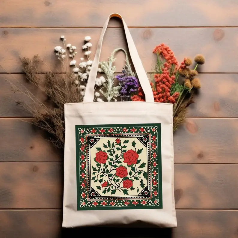 Palestinian-Inspired Floral Tote Bag