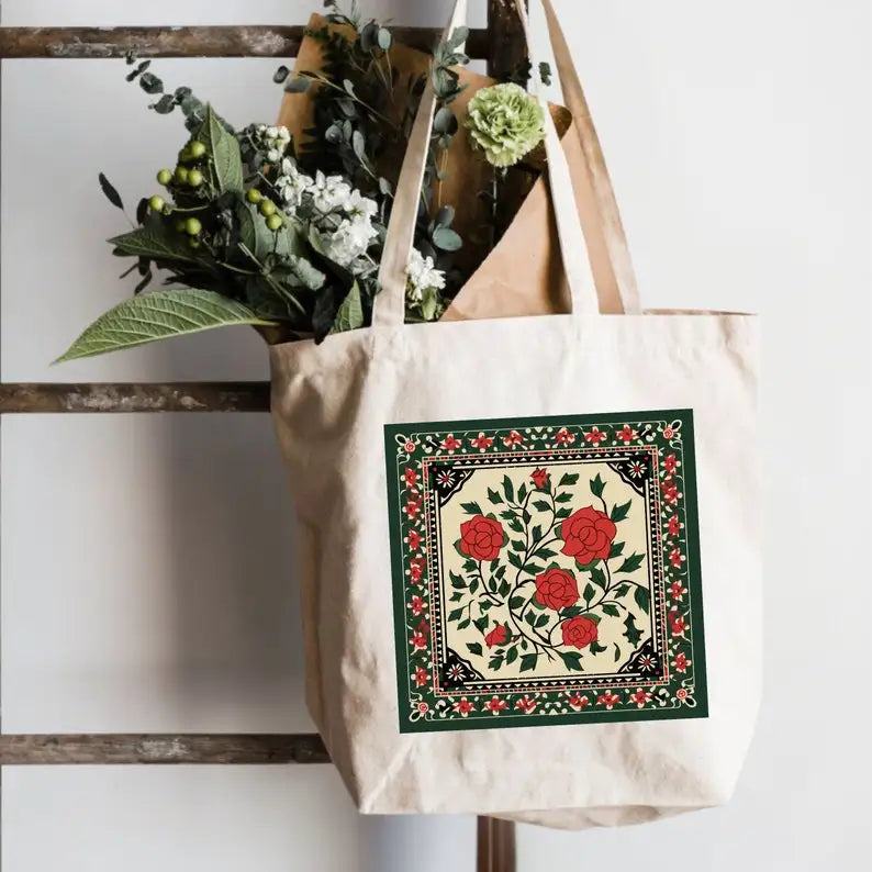 Palestinian-Inspired Floral Tote Bag | حقيبة قماش بزخرفة فلسطينية