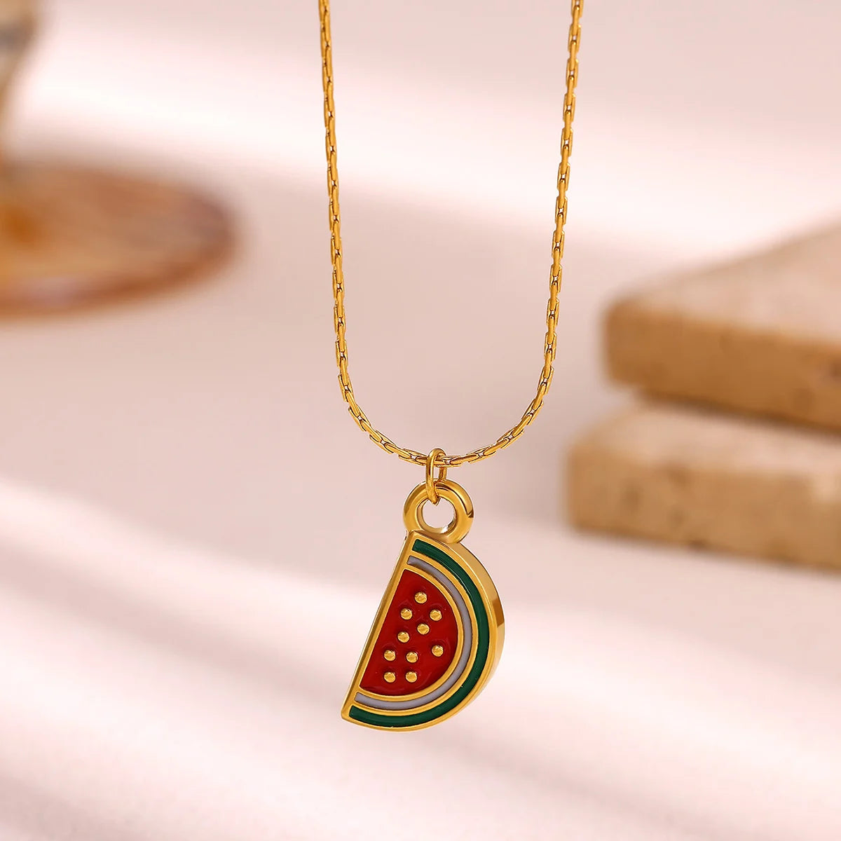 Watermelon Slice Pendant Necklace | قلادة شريحة بطيخ