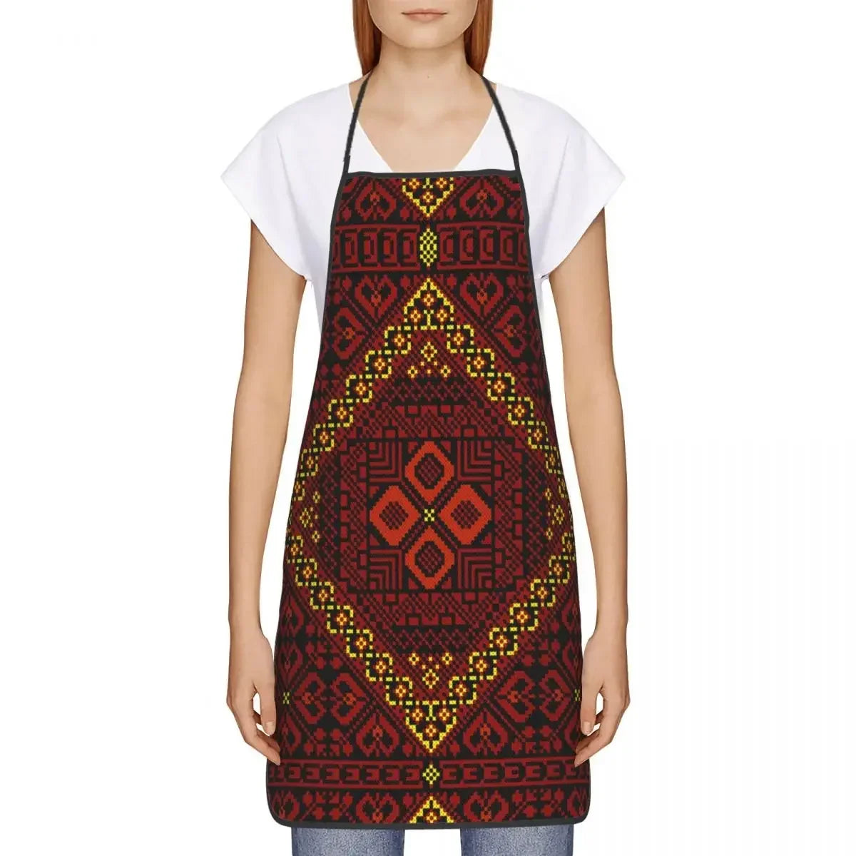 Tatreez-Inspired Printed Kitchen Apron | مريلة مطبخ بنقشة فلسطينية